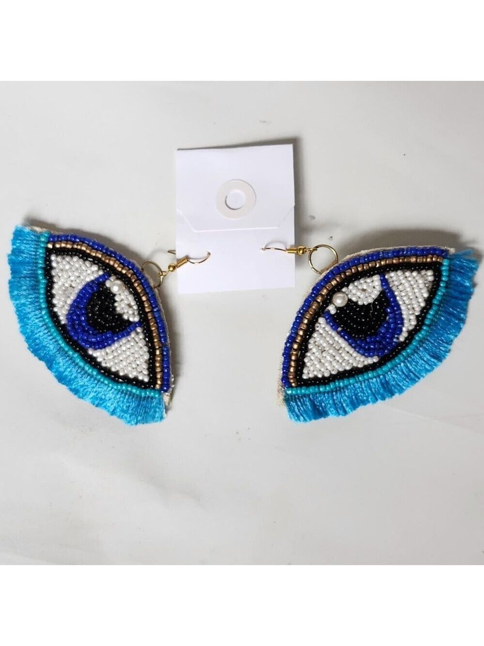 BEAUTIFUL EVIL EYE Dangle Earrings PAIR Hand Crafted Beaded All Seeing Eye